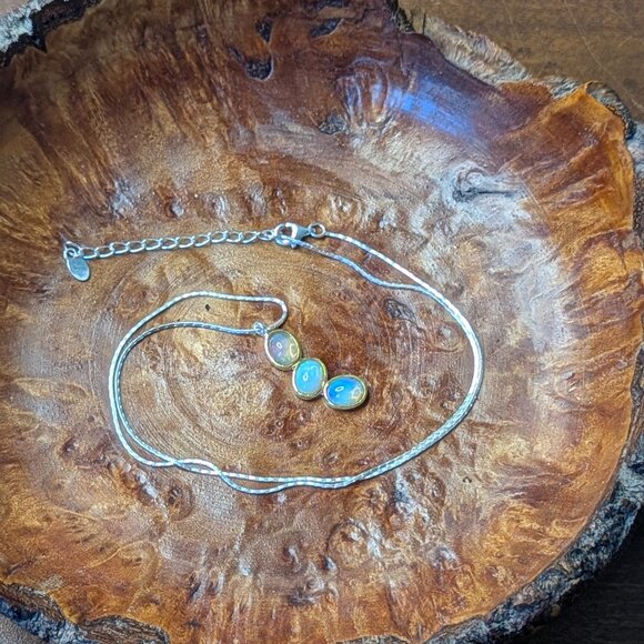 NECKLACE Natural Opal 925 17" including extension chain - Picture 5 of 6